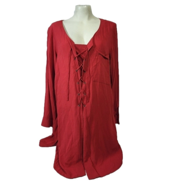 Love & Legend Red Lace Up Blouse - Picture 1 of 12